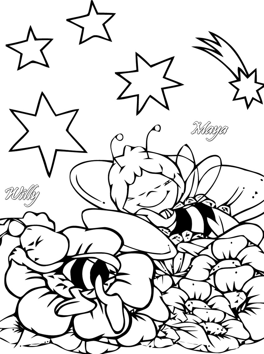 coloriage maya l abeille et willy dorment